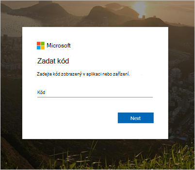 Snímek obrazovky s výzvou k zadání kódu Portál společnosti webu