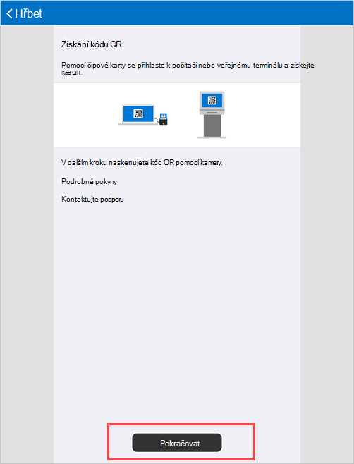 Ukázkový snímek obrazovky Portál společnosti Získání kódu QR