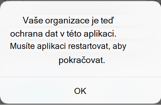 Snímek obrazovky s přijatou zprávou o chráněné aplikaci