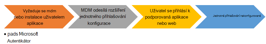 Vývojový diagram koncového uživatele při instalaci rozšíření aplikace s jednotným přihlašováním na zařízeních s iOS/iPadOS