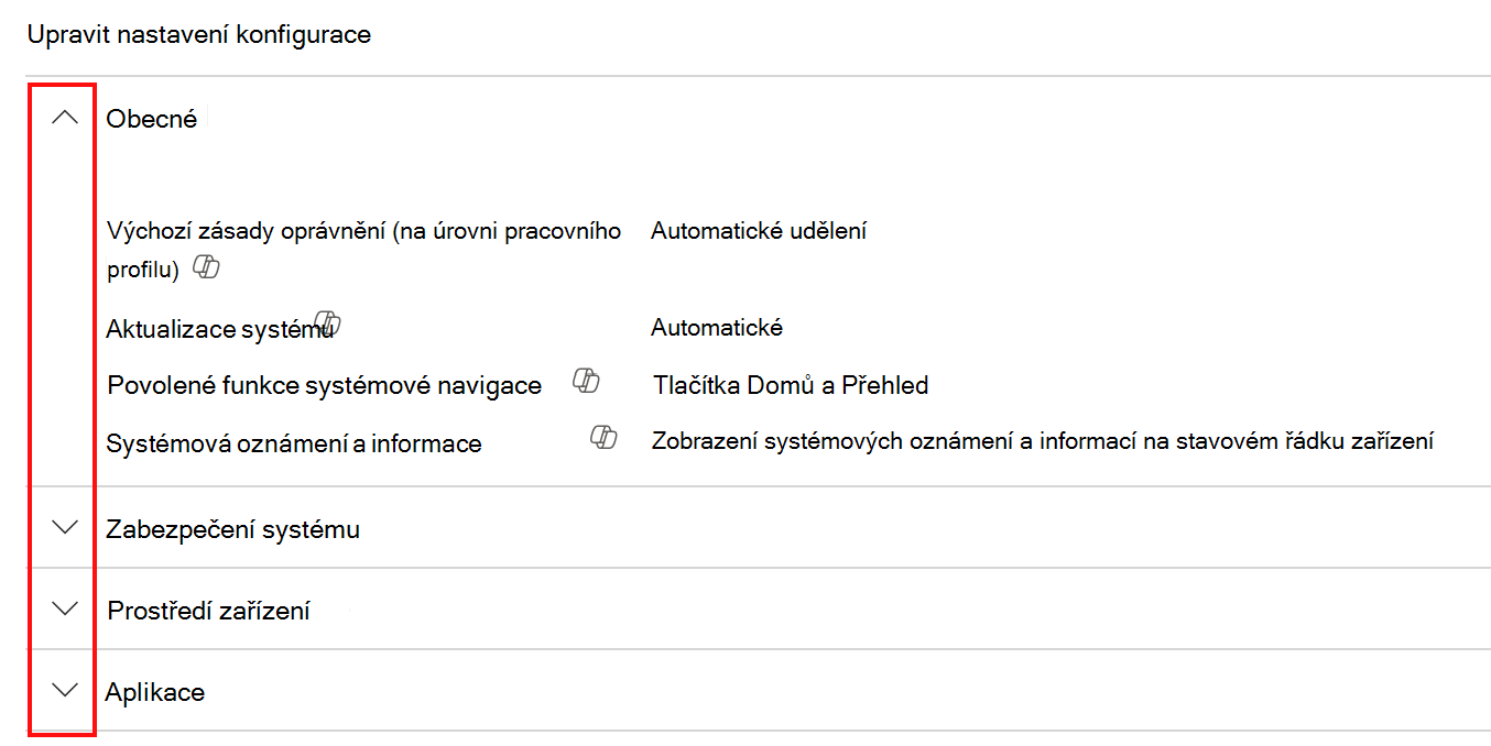 Snímek obrazovky, který ukazuje, jak rozbalit kategorii, aby se zobrazil popis Copilotu v Microsoft Intune a Centru pro správu Intune