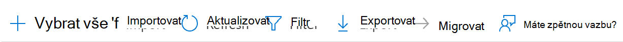Snímek obrazovky, který ukazuje, jak importovat, aktualizovat, filtrovat nebo exportovat objekt zásad skupiny (GPO) do souboru CSV v centru pro správu Microsoft Intune a Intune