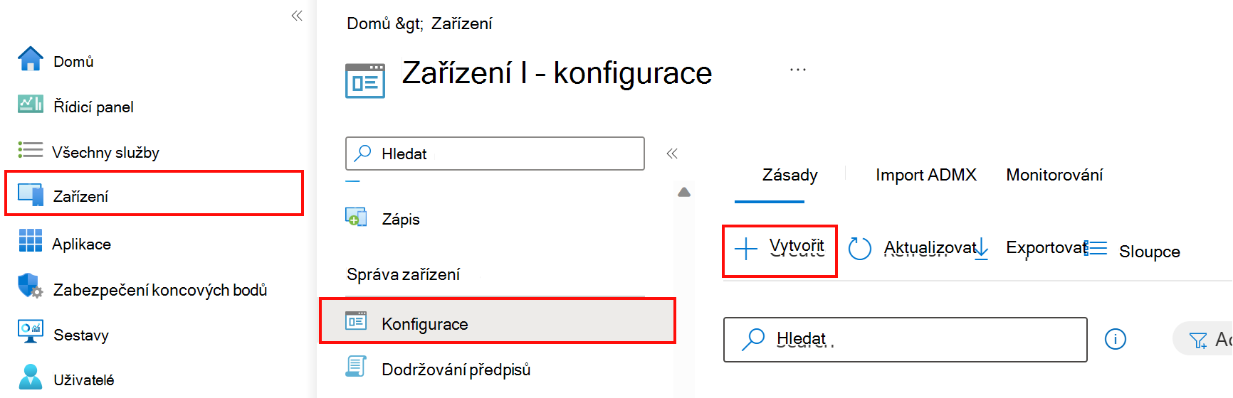 Vytvořte nový konfigurační profil zařízení v Microsoft Intune pomocí Centra pro správu Intune.