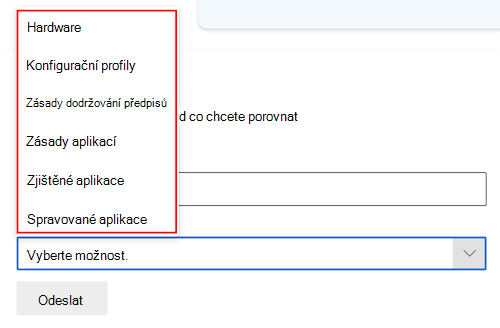 Snímek obrazovky znázorňující výzvu Copilotu pro porovnání zařízení po výběru zařízení v Microsoft Intune nebo Centru pro správu Intune