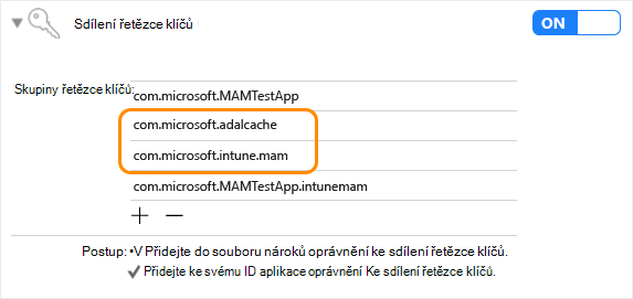 sada Intune App SDK pro iOS: sdílení řetězce klíčů