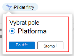 Snímek obrazovky znázorňující filtrovaný seznam filtrů podle platformy v Microsoft Intune