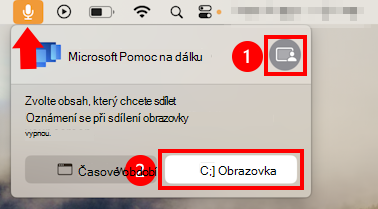 Snímek obrazovky s dialogovým oknem sdílení mikrofonu macOS, který umožňuje sdílení obrazovky pro Microsoft Pomoc na dálku