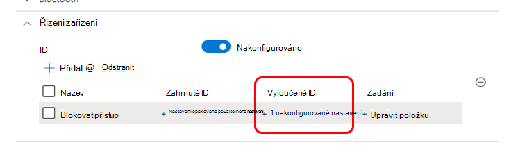 Snímek obrazovky znázorňující výsledek výběru skupiny pouze pro vyloučené ID