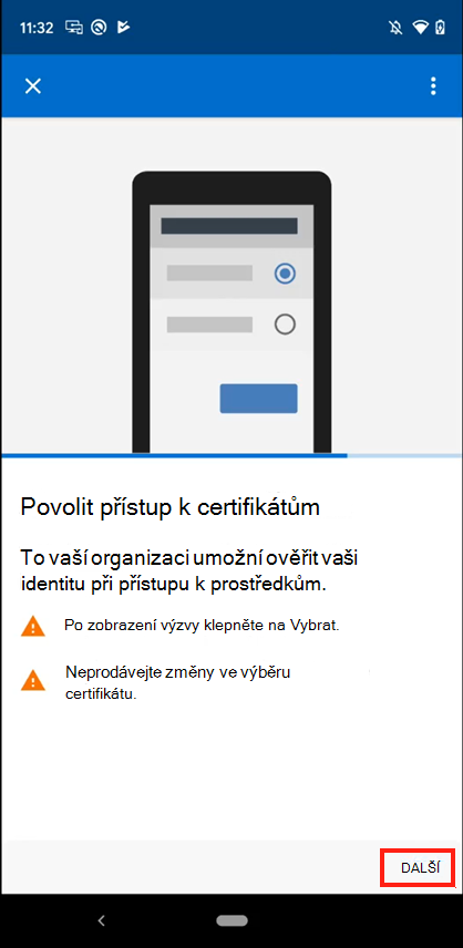 Snímek obrazovky s výzvou Certifikáty jsou připravené