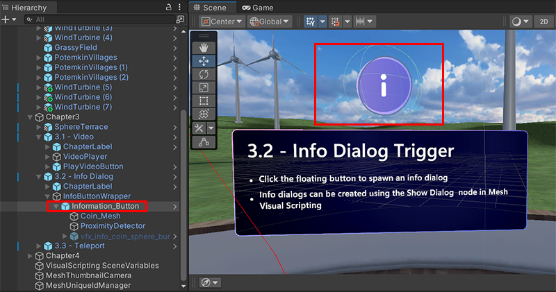 Snímek obrazovky instance InformationButton v kurzu Mesh 101