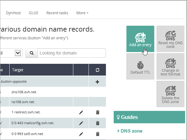 OVH : Přidejte položku.