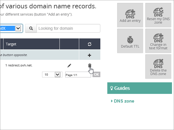 OVH odstranit záznam MX.