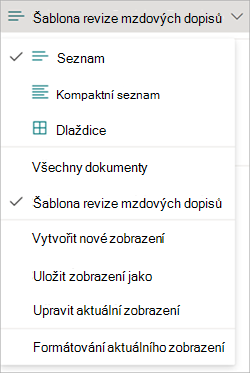 Snímek obrazovky s nabídkou Zobrazení knihovny dokumentů s vybranou šablonou jako výchozí zobrazení