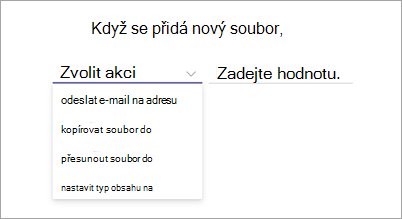 Snímek obrazovky se stránkou s příkazem pravidla se zvýrazněnou možností zvolit akci