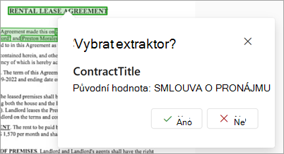 Snímek obrazovky s polem Vybrat extraktor na stránce s podrobnostmi o extraktoru