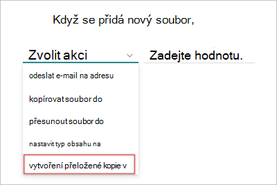 Snímek obrazovky se stránkou s příkazem pravidla se zvýrazněnou možností překladu