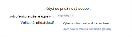 Snímek obrazovky se stránkou s příkazem pravidla zobrazující možnost glosáře