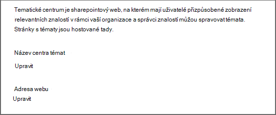 Snímek obrazovky se stránkou Centrum témat