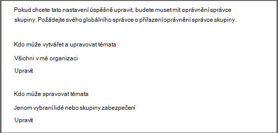 Snímek obrazovky se stránkou oprávnění k tématu