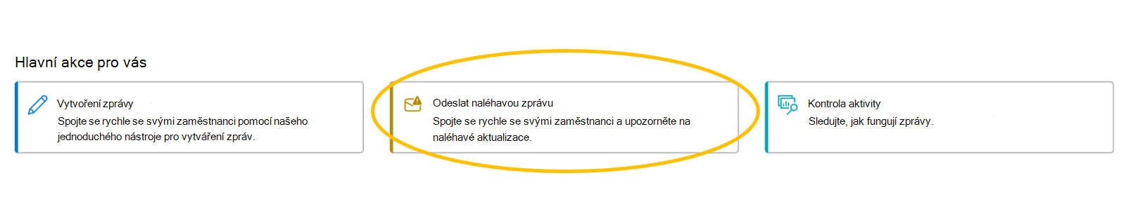 Snímek obrazovky, který zvýrazňuje tlačítko pro odeslání naléhavé zprávy