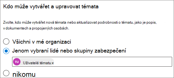 Snímek obrazovky se stránkou Kdo může vytvářet a upravovat témata