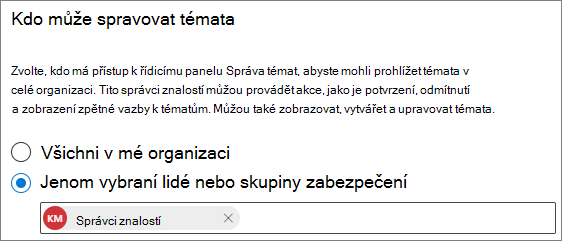 Snímek obrazovky se stránkou Kdo může spravovat témata