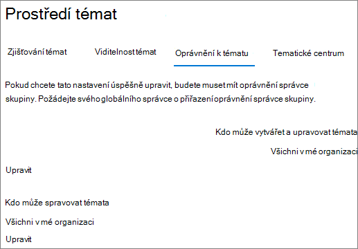 Snímek obrazovky s kartou Oprávnění k tématu