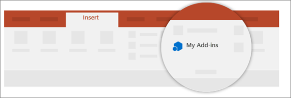Snímek obrazovky ukazuje, že doplňky můžete zobrazit v části Moje doplňky na kartě Vložit.