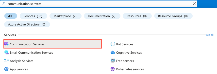 ACS na webu Azure Portal