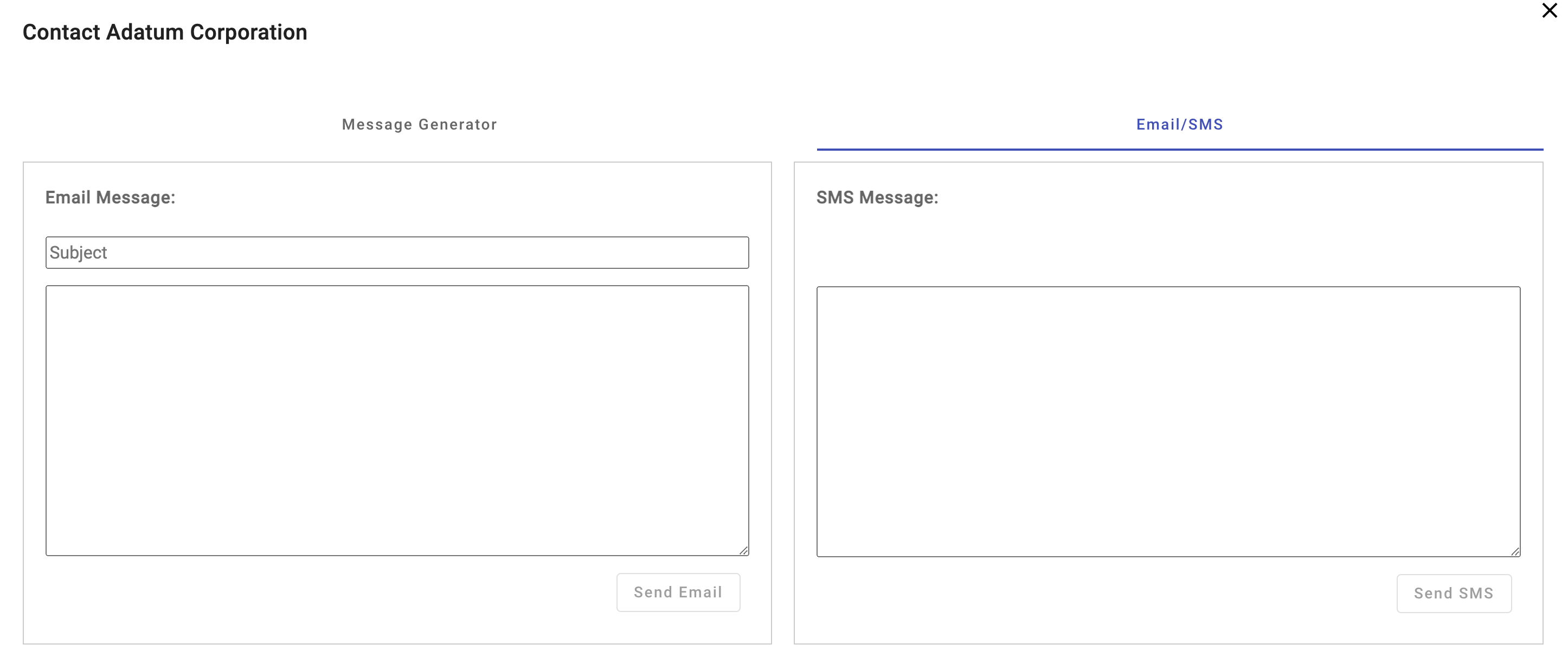 E-mail/SMS Customer dialog box.