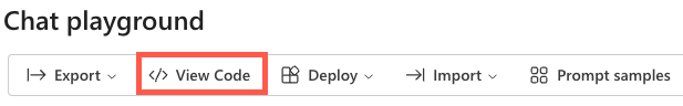 Chatovací relace Azure OpenAI Studio – Zobrazení kódu
