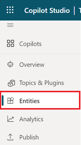 V levém navigačním okně vyberte Entity.