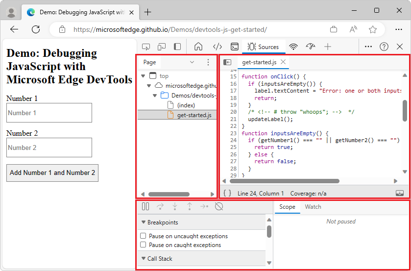 The 3 parts of the Sources tool UI