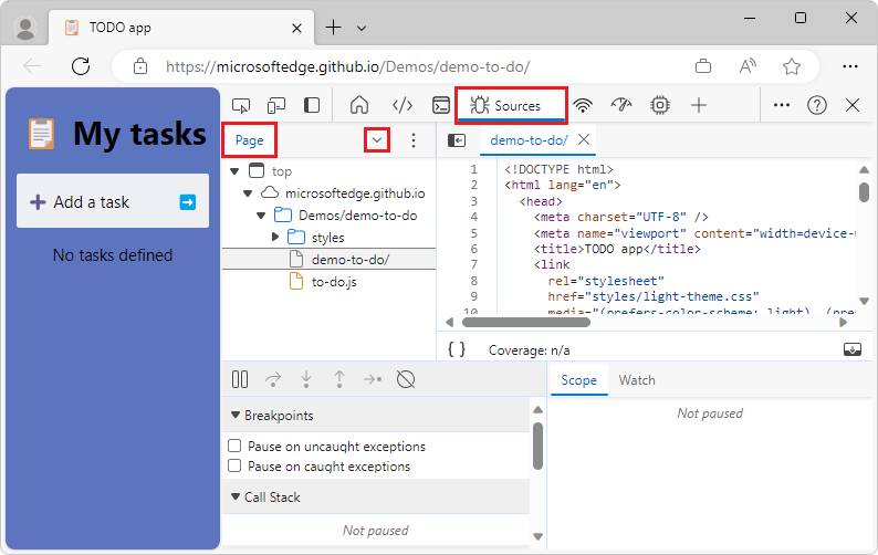 Sources tool with insufficient space to show the overrides option