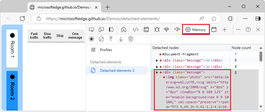 An expanded detached DOM node