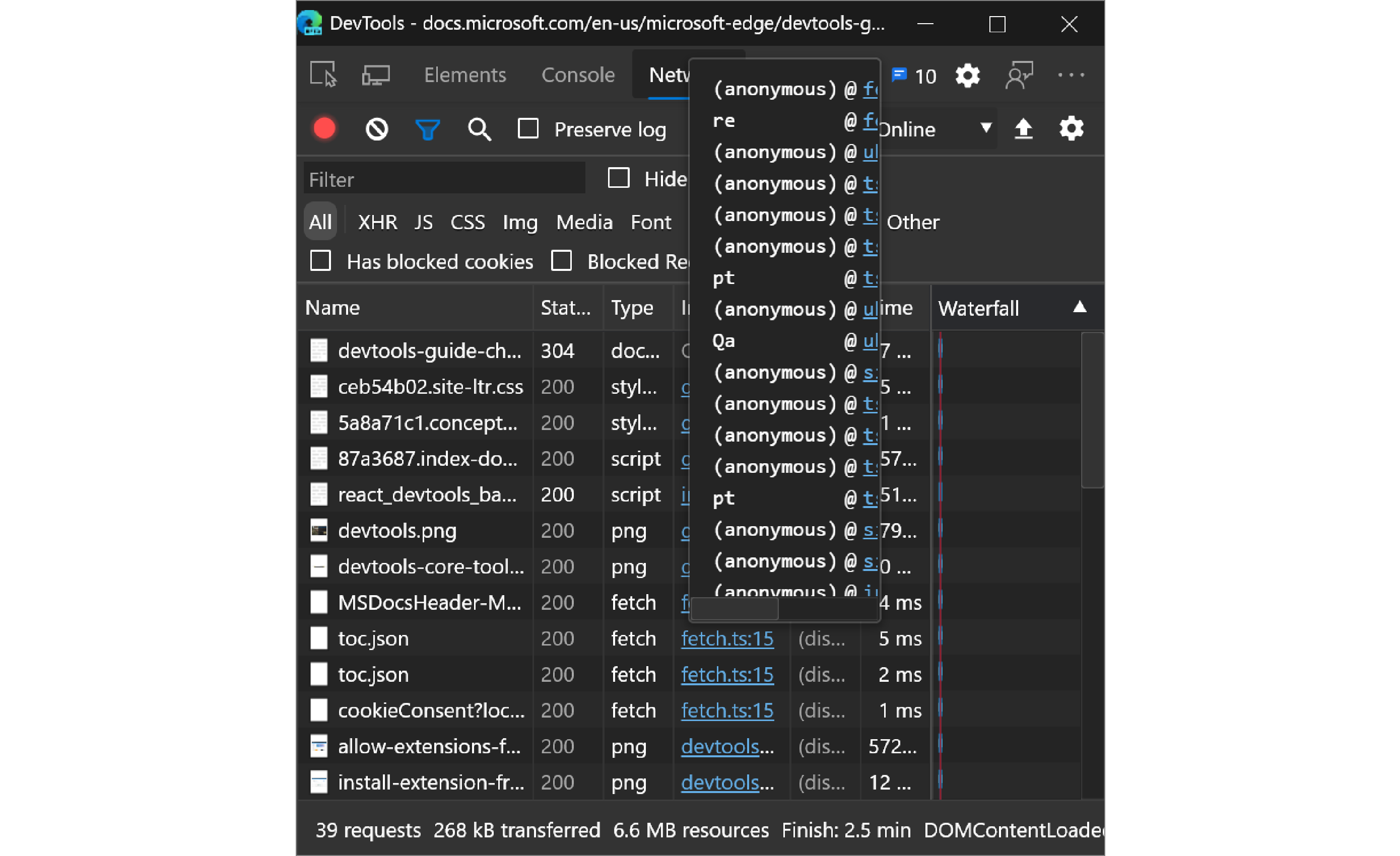 The Initiator tooltip in Microsoft Edge 84