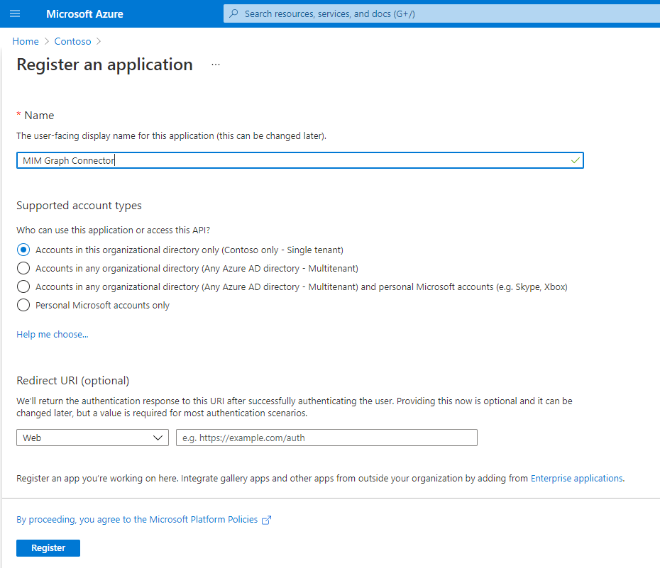 Obrázek registrace aplikace