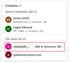 Snímek obrazovky ukazující, jak přidat více externích kontaktů na kartu Dynamics 365.