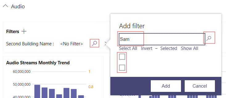 Screenshot of adding a query filter.