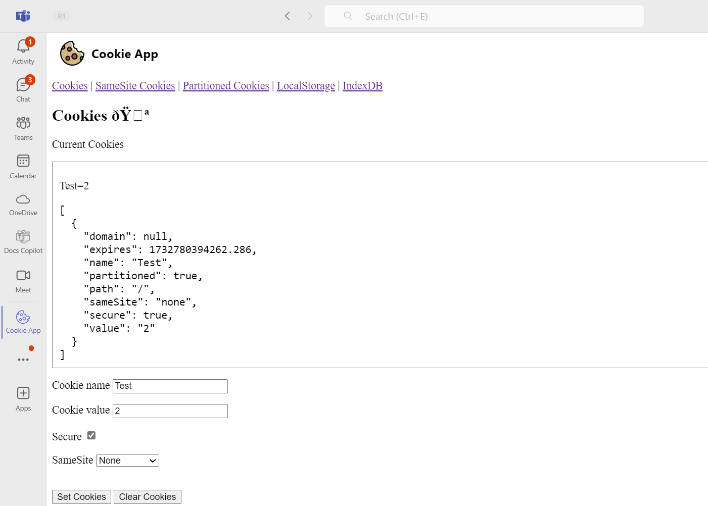 Screenshot shows you the third party cookies app in Microsoft Teams.