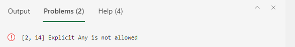 The explicit `any` error in the console window.