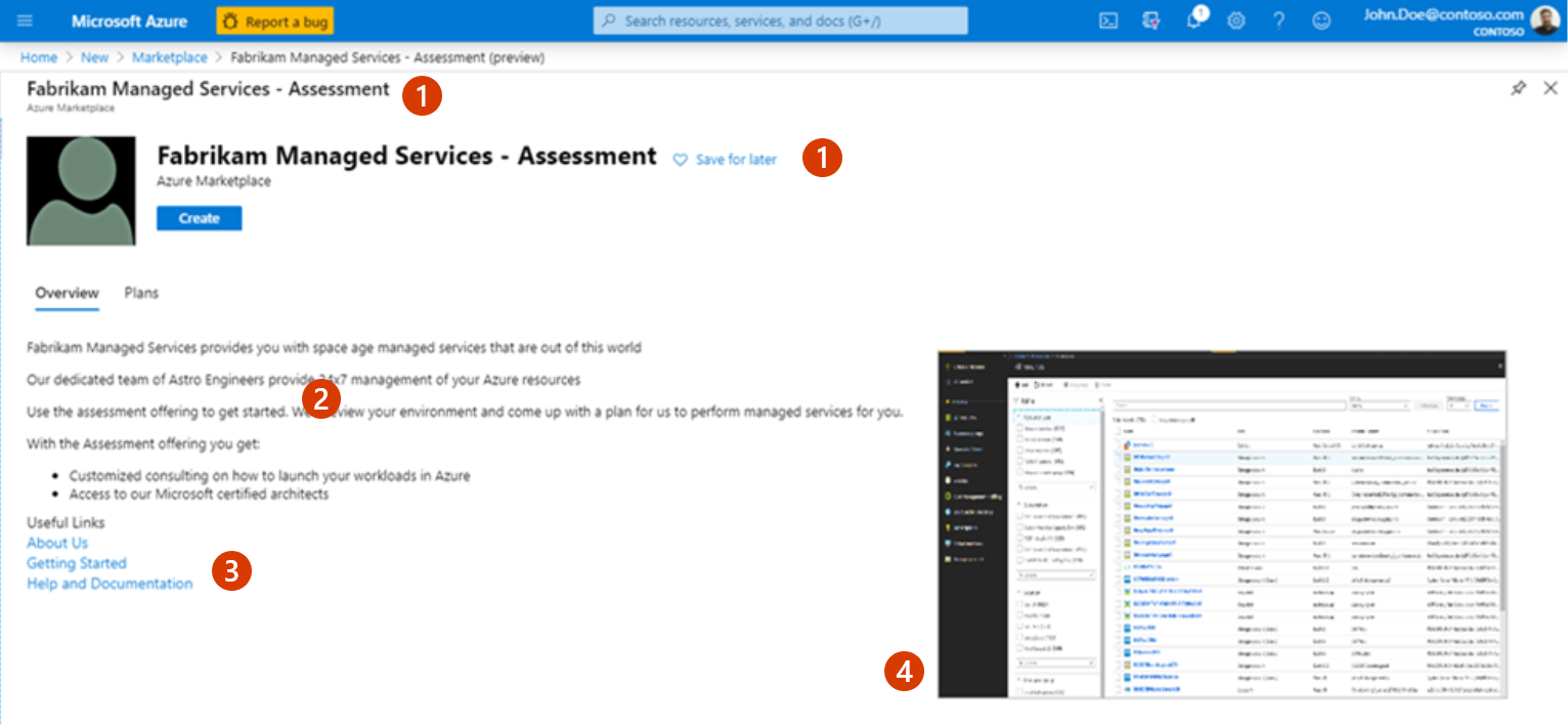 Znázorňuje výpis nabídky na webu Azure Portal.