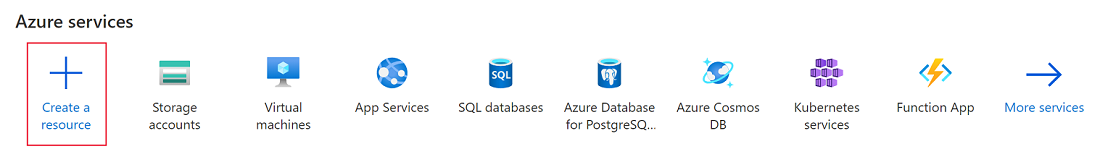 snímek obrazovky zobrazující možnost Vytvořit prostředek v Azure portálu