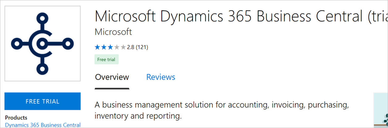 Tlačítko Bezplatná zkušební verze Dynamics 365