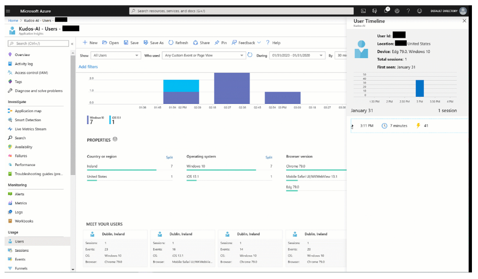 A screenshot Application Insights.