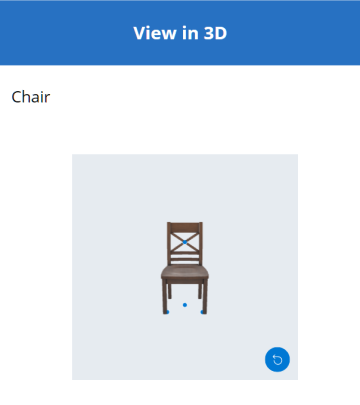 Snímek obrazovky mobilní aplikace zobrazující 3D model židle se čtyřmi modrými kruhy označujícími umístění špendlíků.