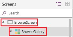 Přejmenování obrazovky Browse, galerie.