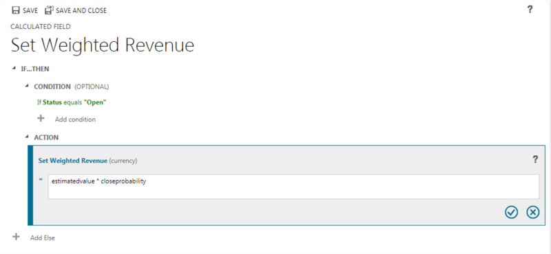 Nastavení odhadované hodnoty položky Vážené výnosy v aplikaci Dynamics 365.