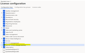 Snímek obrazovky, který ukazuje, že je zapnutý klíč konfigurace sledování změny verze SQL řádku.