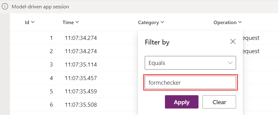 Zadání filtru kontroly formuláře